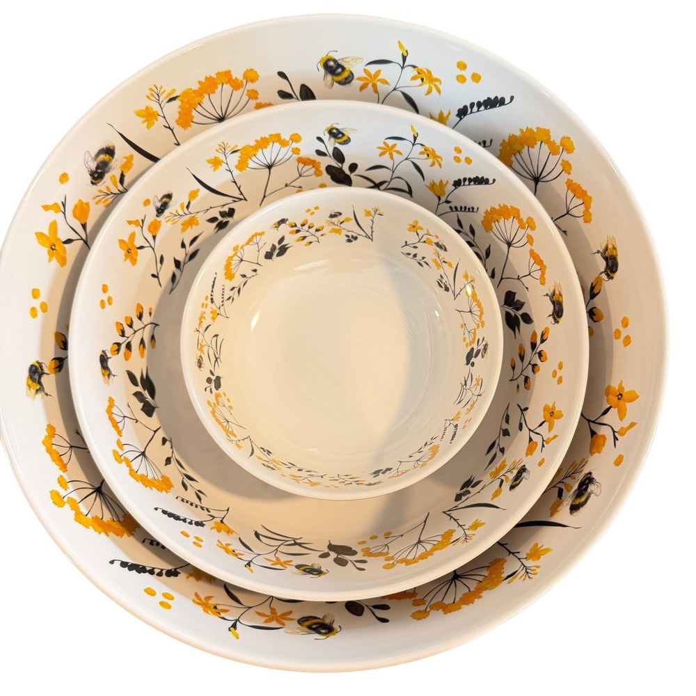 Bumblebee Wildflower Nesting Mixing Bowls Member's Mark Set/3 with Lids Picnic - Picture 2 of 16